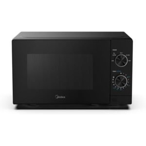 Midea ميكروويف MM720C2VR سهل التنظيف، مقابض زرقاء، باب بمقبض سحب، 255 مم، 20 لتر، باب أسود عاكس
