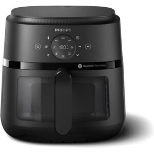 Philips قلاية هوائية سلسلة 2000 سعة 6.2 لتر طاقة 1700 وات مع نافذة للطهي بتقنية رابيد اير بشاشة ديجيتال تعمل باللمس و13 خيار دهون أقل بنسبة تصل إلى 90% من فيليبس، لون أسود (NA230/00)، 1700.0 واط